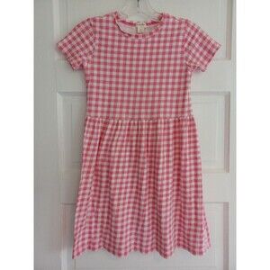 Crewcuts pink gingham cotton knit dress girls 10 short sl. preppy classic flaw